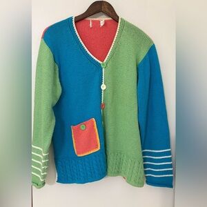 Vintage Retro Vibrant Multicolor Women's Cardigan Sweater Size: XL